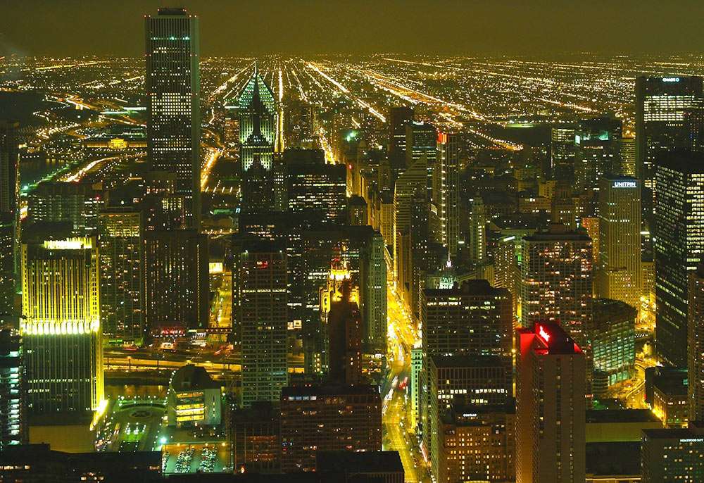 Centrum Chicago nocą puzzle ze zdjęcia