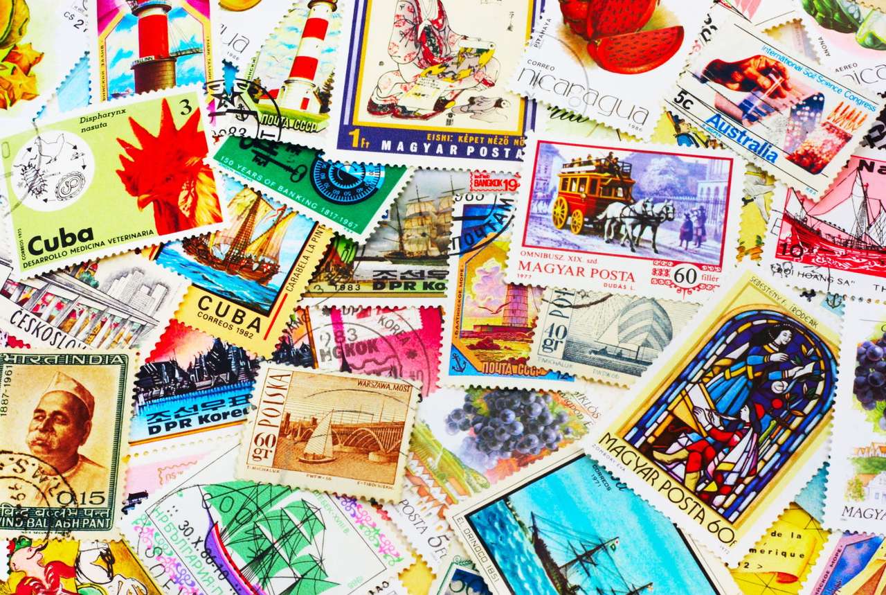 Kolekcja znaczków pocztowych puzzle