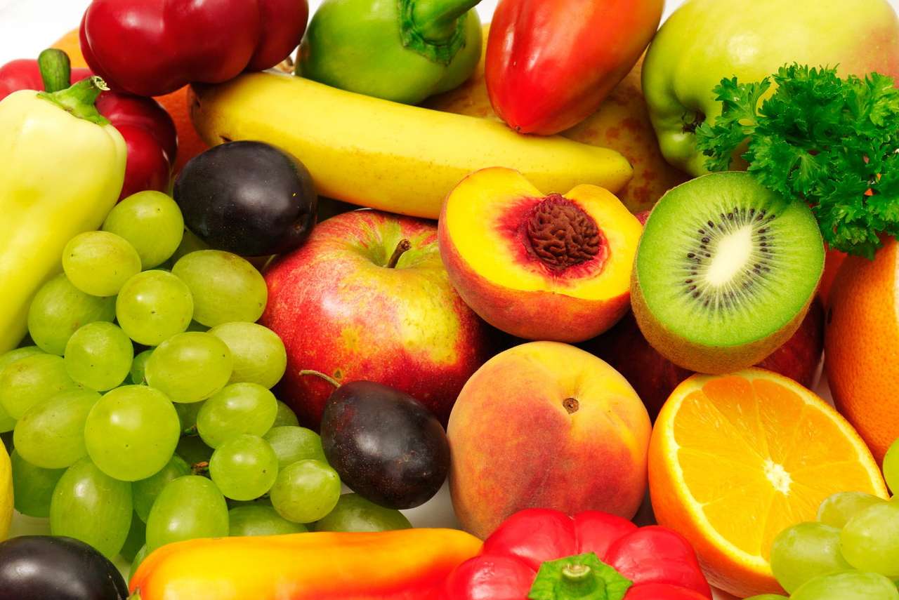 Kompozycja z kolorowych owoców puzzle ze zdjęcia
