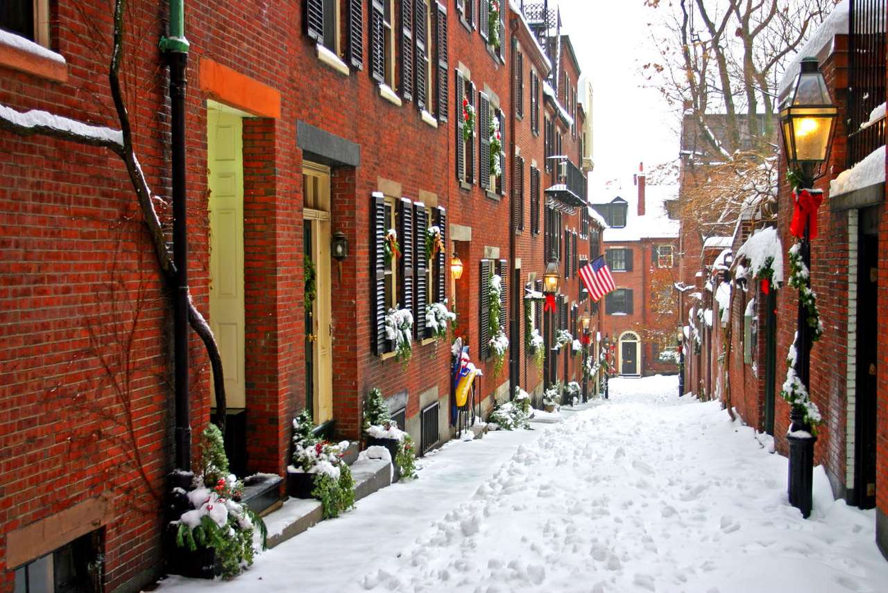 Świąteczne dekoracje na ulicy w Bostonie (USA) puzzle ze zdjęcia