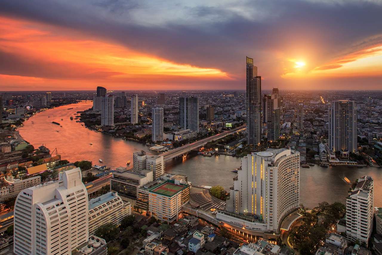 Panorama Bangkoku z rzeką Menam (Tajlandia) puzzle online ze zdjęcia