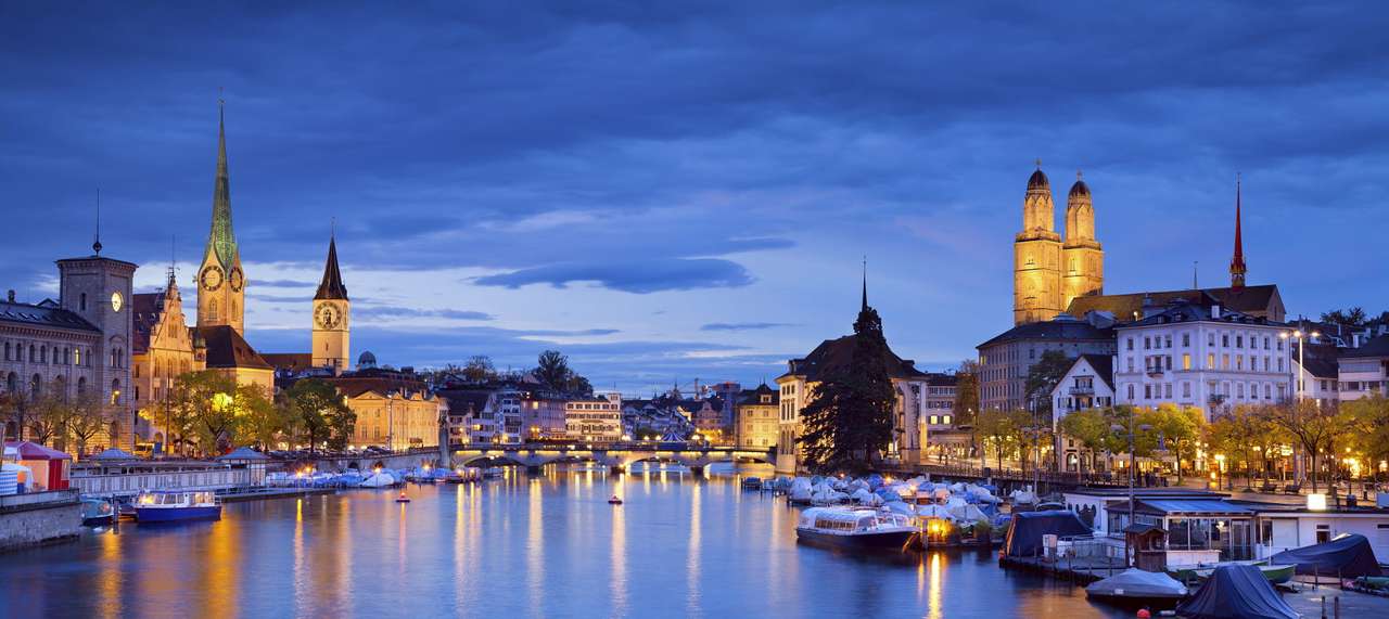 Wieczorna panorama Zurychu (Szwajcaria) puzzle online
