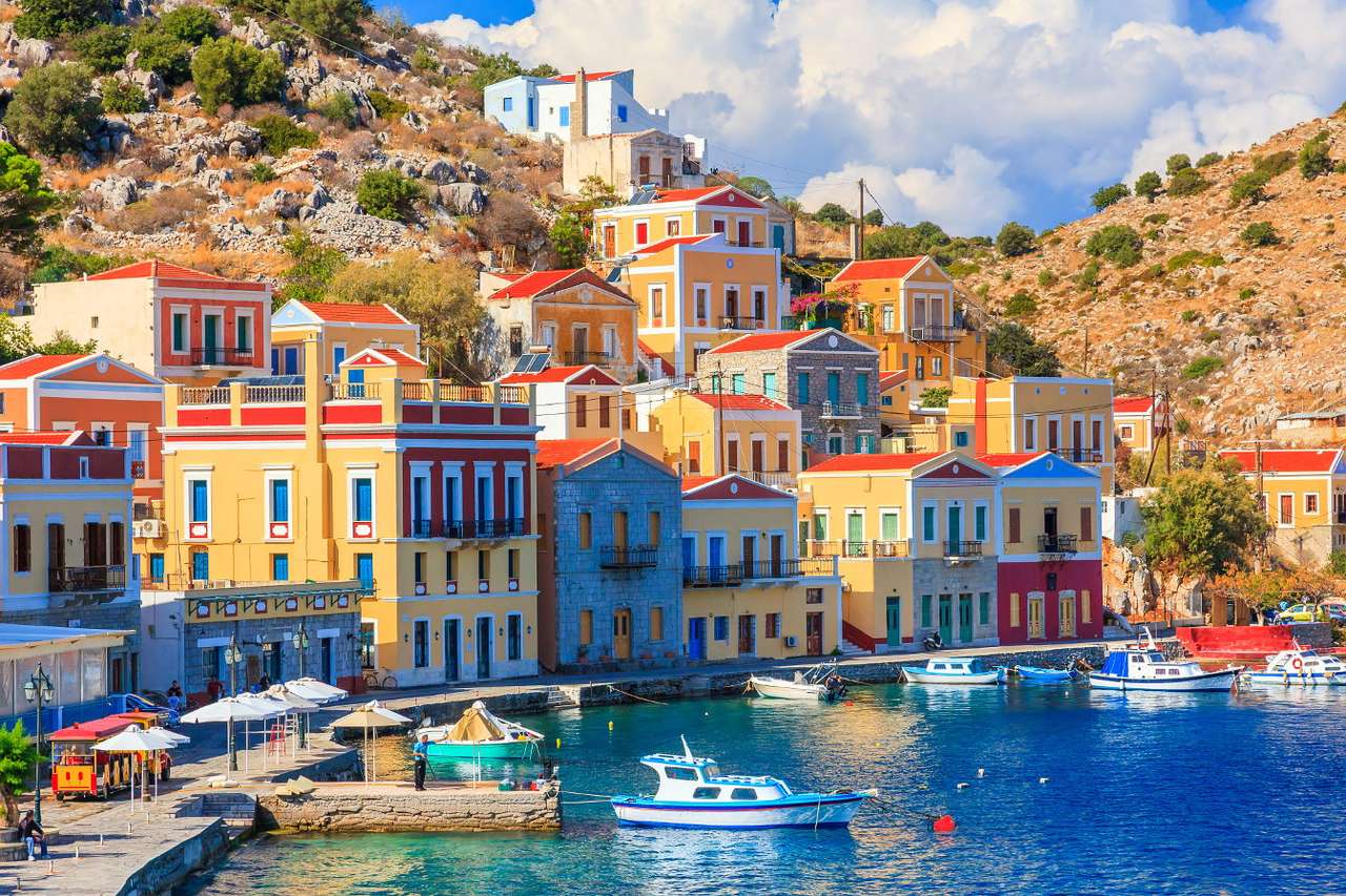 Kolorowe domy w Simi (Grecja) puzzle