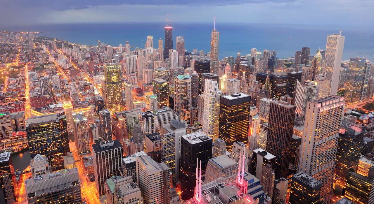 Widok na centrum Chicago i jezioro Michigan (USA) puzzle online ze zdjęcia