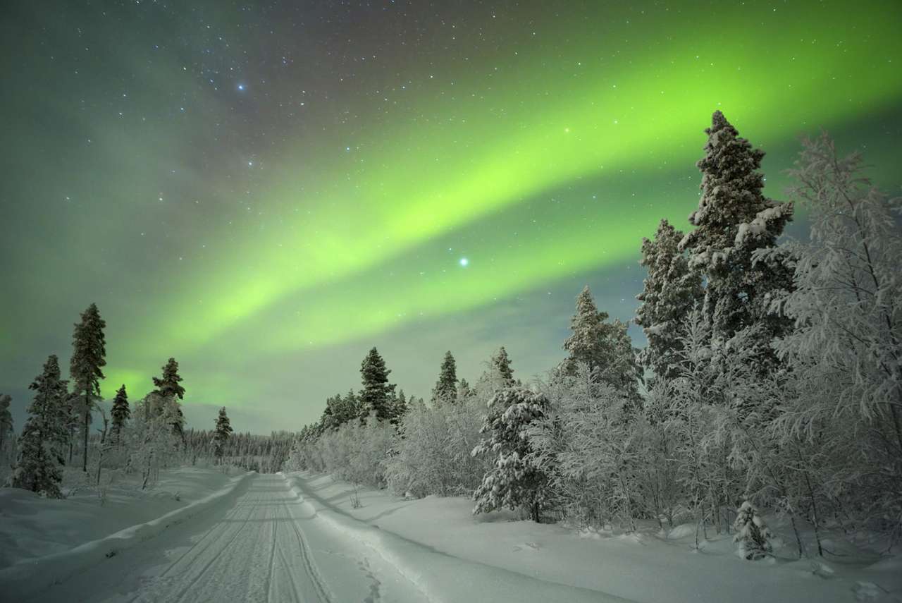 Zorza polarna w Laponii (Finlandia) puzzle ze zdjęcia