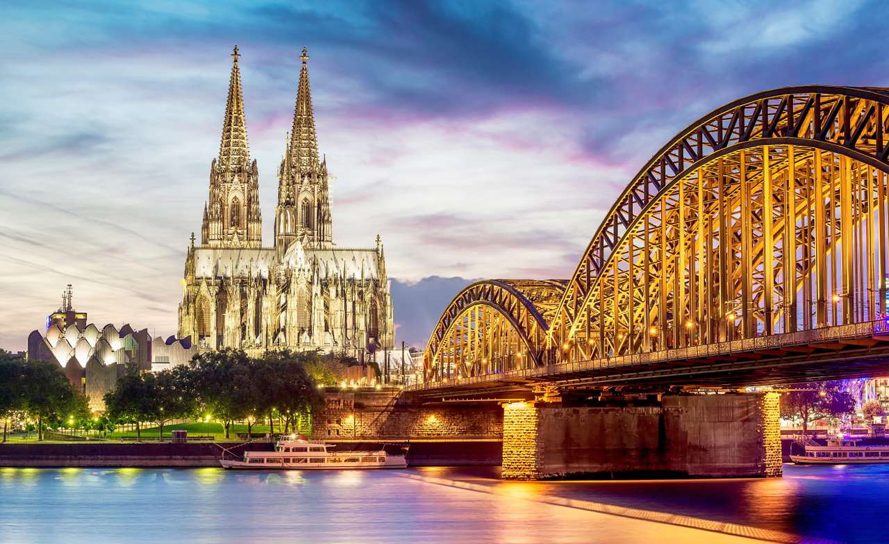 Most Hohenzollernów i Katedra w Kolonii (Niemcy) puzzle ze zdjęcia