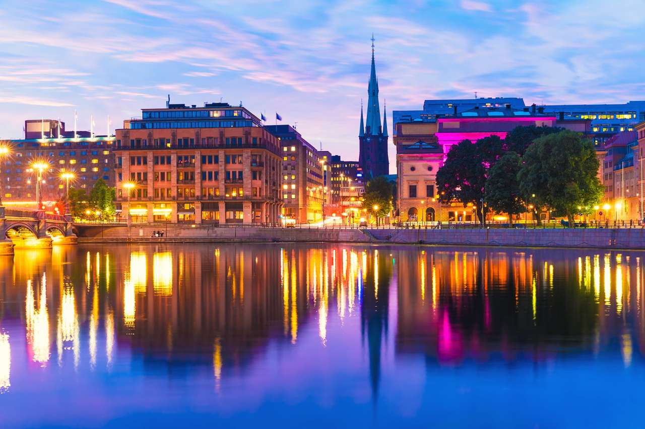 Wieczorna panorama Sztokholmu (Szwecja) puzzle online