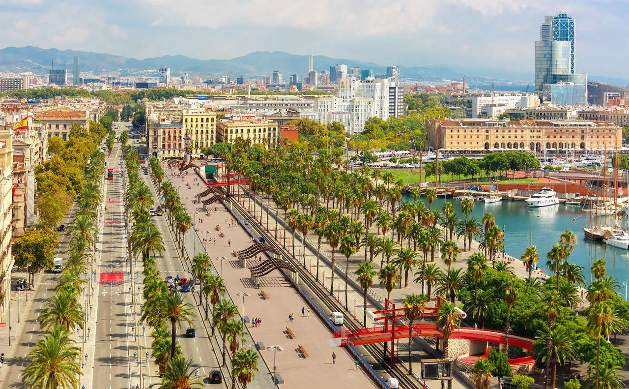 Panorama Barcelony z Kolumny Kolumba (Hiszpania) puzzle online ze zdjęcia