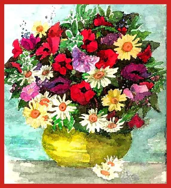 Akwarela - kwiaty w wazonie puzzle online