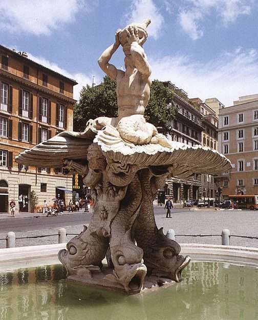 Fontanna z Trytonem na Piazza Barberini w Rzymie puzzle online ze zdjęcia