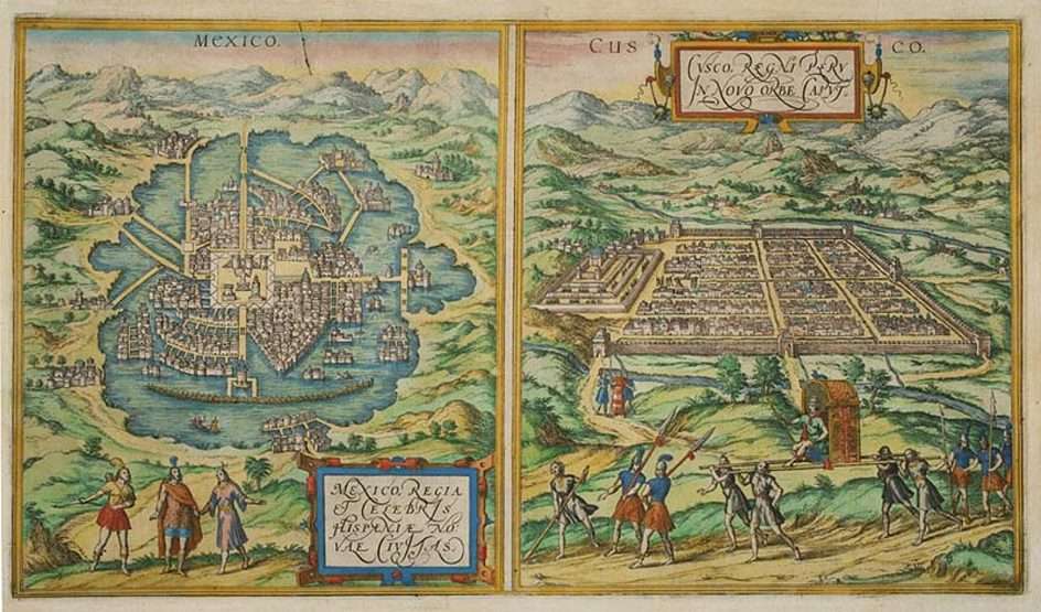 Dwa antyczne plany Meksyku i Cusco puzzle ze zdjęcia