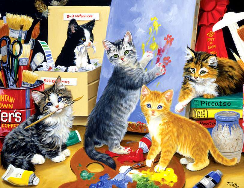 Malujące koty... puzzle ze zdjęcia