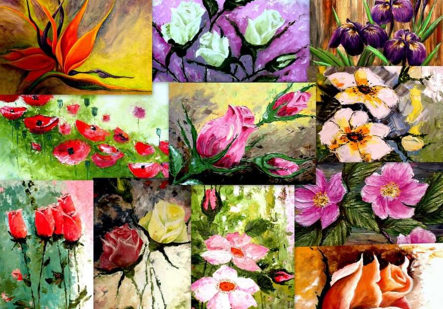 Kwiaty na obrazach puzzle online