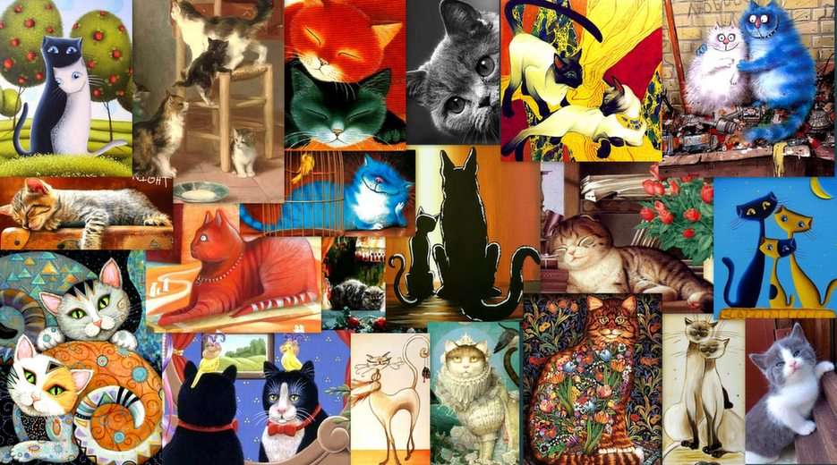 Koty w malarstwie puzzle online ze zdjęcia