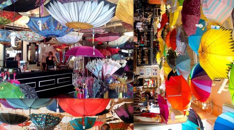 Sklepy z parasolkami puzzle online ze zdjęcia