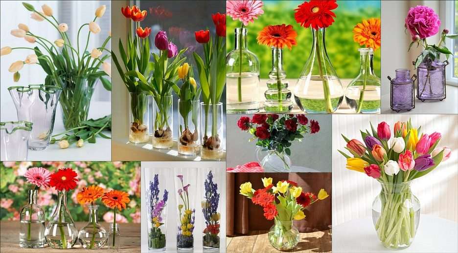 Kwiaty w szklanych wazonach puzzle online