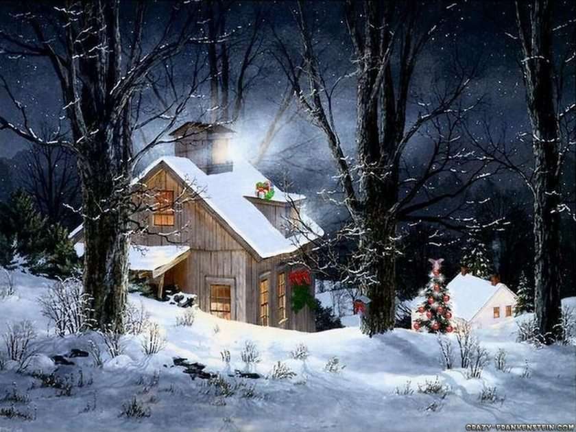 Dom w śniegu puzzle ze zdjęcia