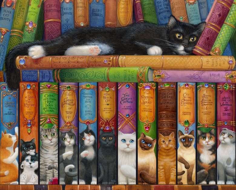 Kot na książkach puzzle online ze zdjęcia