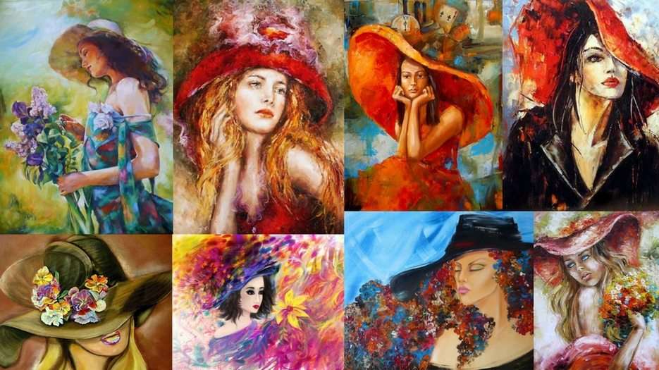 Kobieta w kapeluszu - malarstwo puzzle