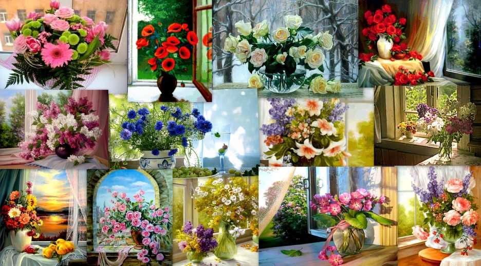 Kwiaty w oknie puzzle online ze zdjęcia