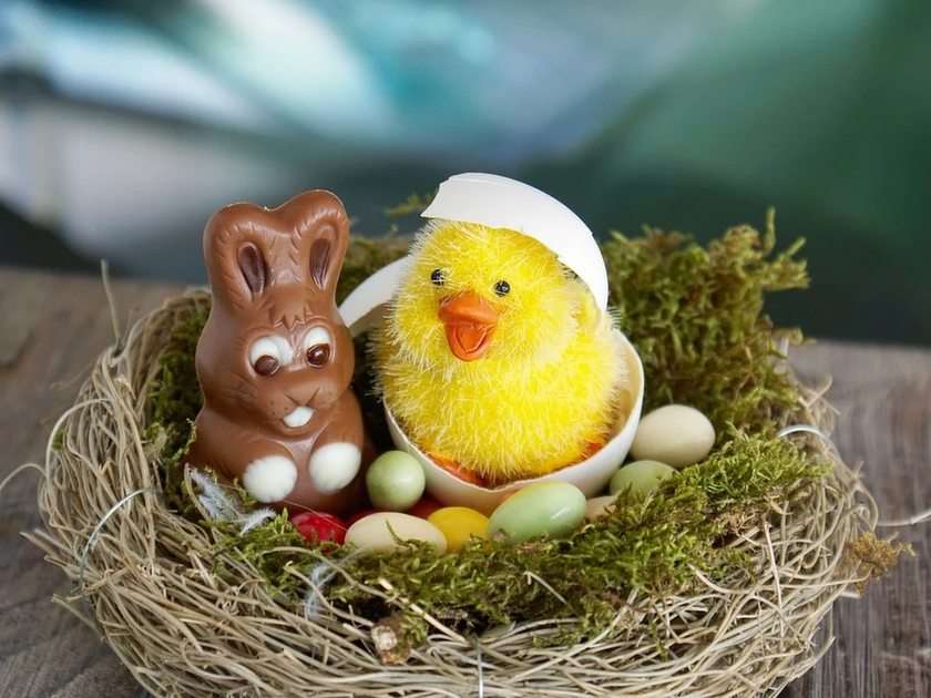Wielkanocny zając i kurczak. puzzle online