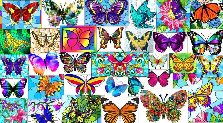 kolorowe mozaiki z motylami puzzle online ze zdjęcia