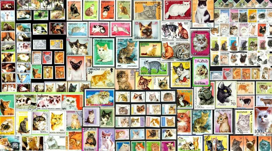 kotki na znaczkach puzzle online ze zdjęcia