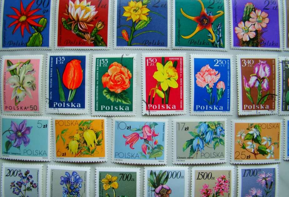 Znaczki kwiaty polskie1 puzzle online ze zdjęcia