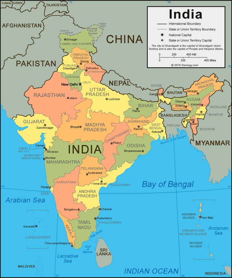 Polityczna mapa Indii puzzle online