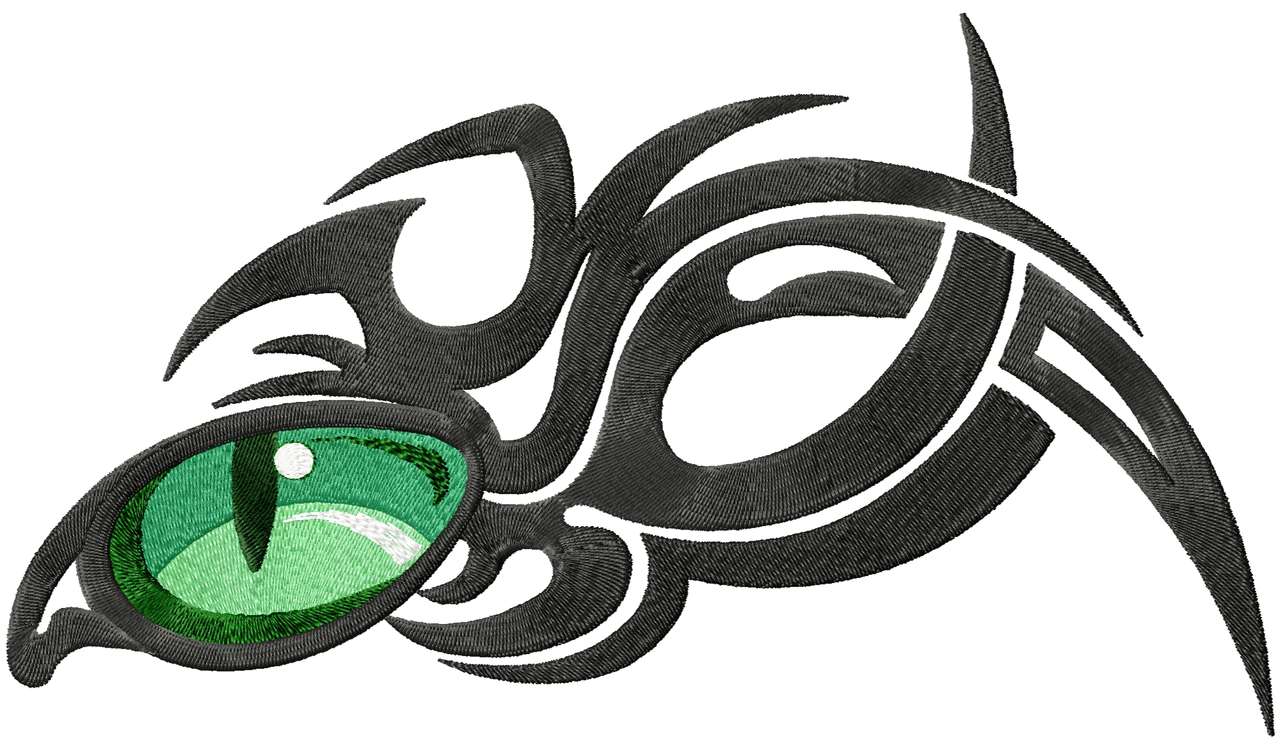 Green Dragon Eye Haft w stylu abstrakcyjnym puzzle online ze zdjęcia
