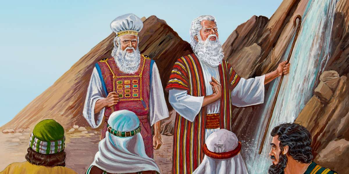 Mojżesz uderza skałą w Ka'Desh puzzle ze zdjęcia