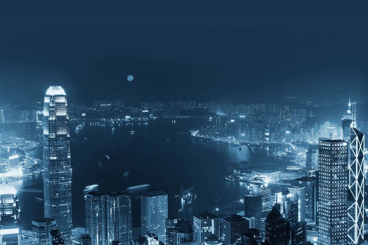 Hong Kong w nocy puzzle online ze zdjęcia
