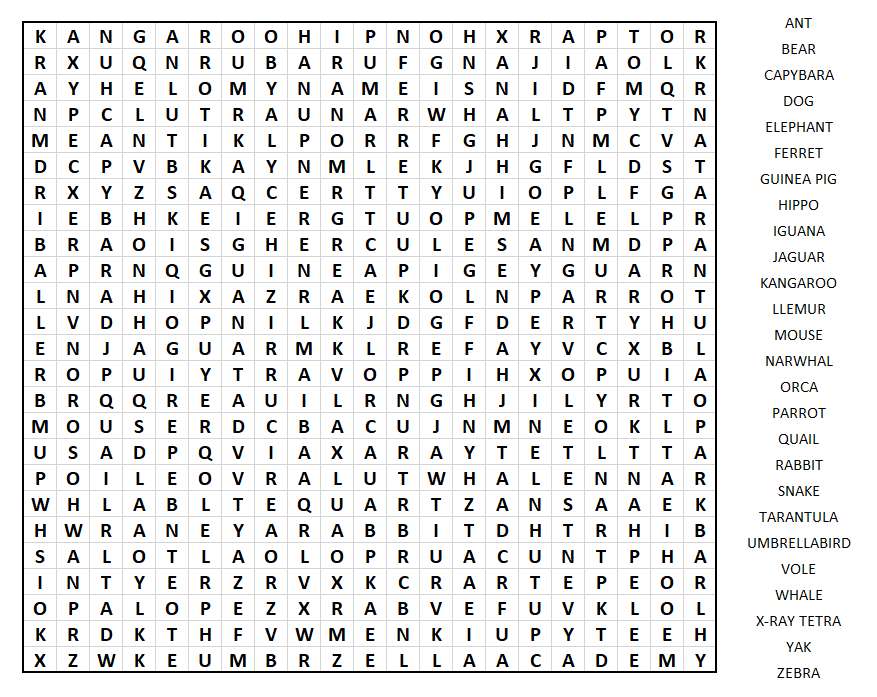 Habbox Animal Wordearch. puzzle online ze zdjęcia