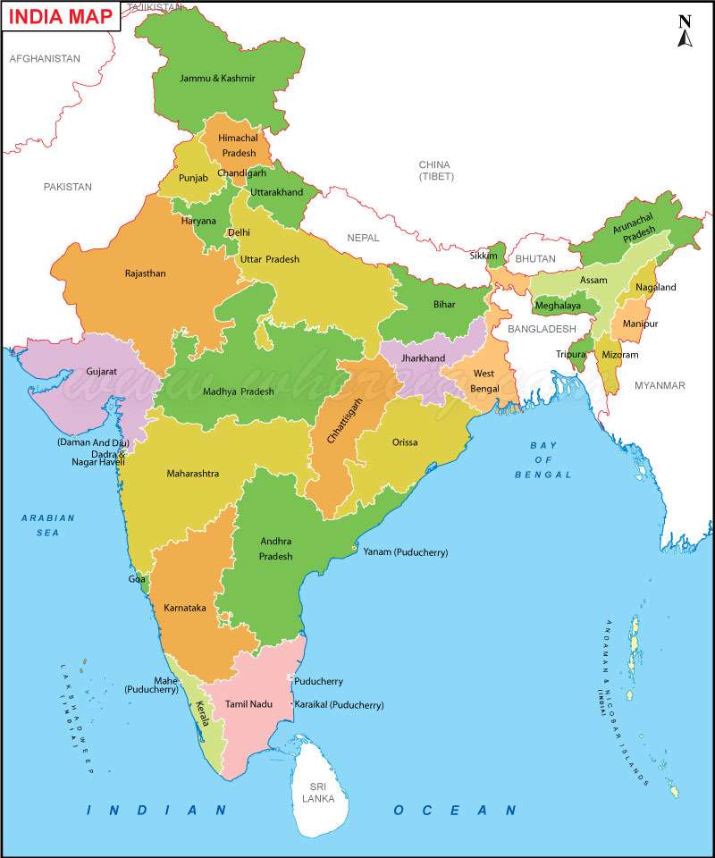 Mapa Indii puzzle online