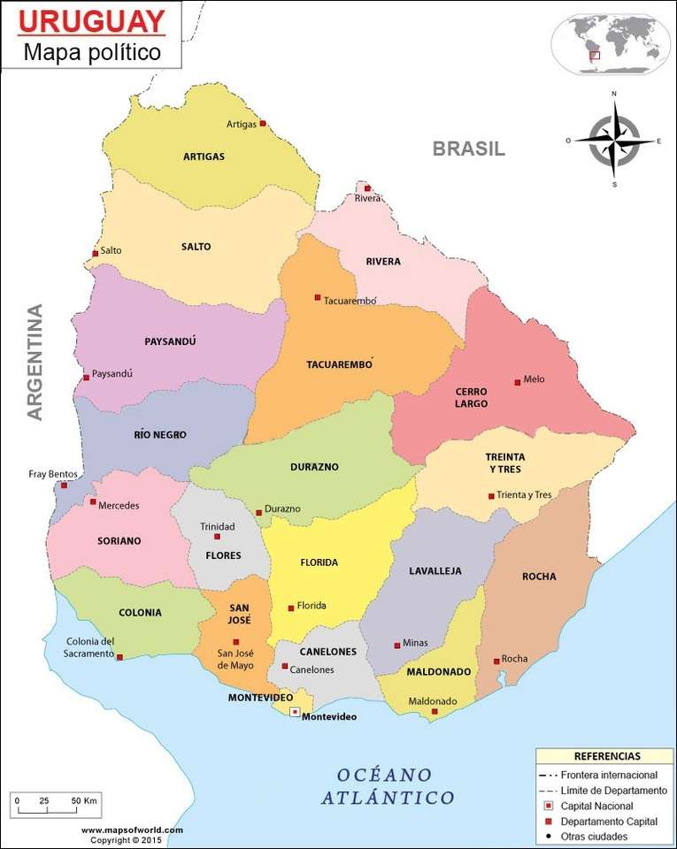 Mapa polityczna Urugwaju puzzle