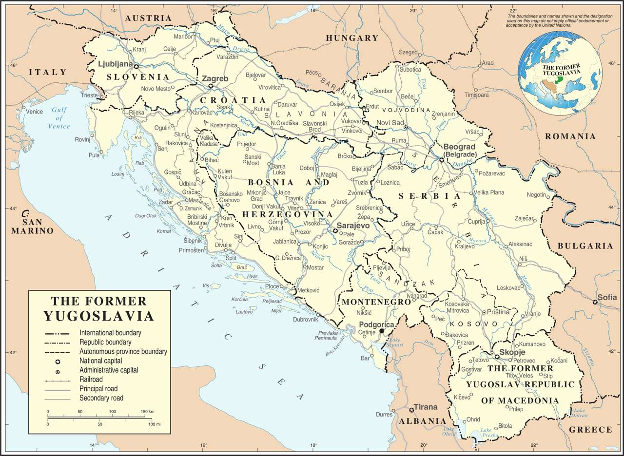 Mapa Jugosławii puzzle online ze zdjęcia