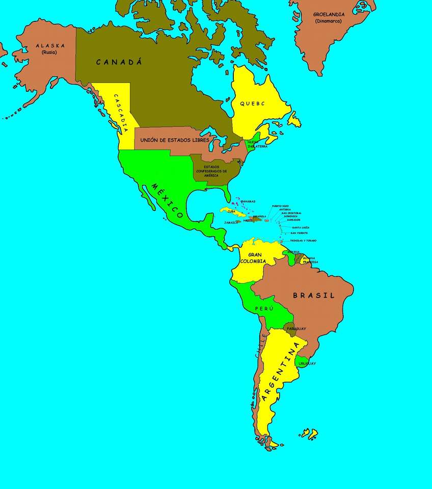 Mapa Ameryki z krajami puzzle online