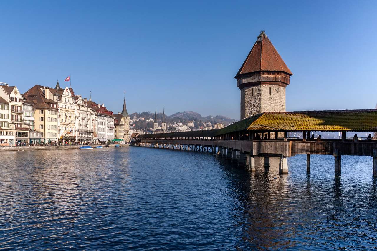 Luzern Bridge Cityscape puzzle online ze zdjęcia