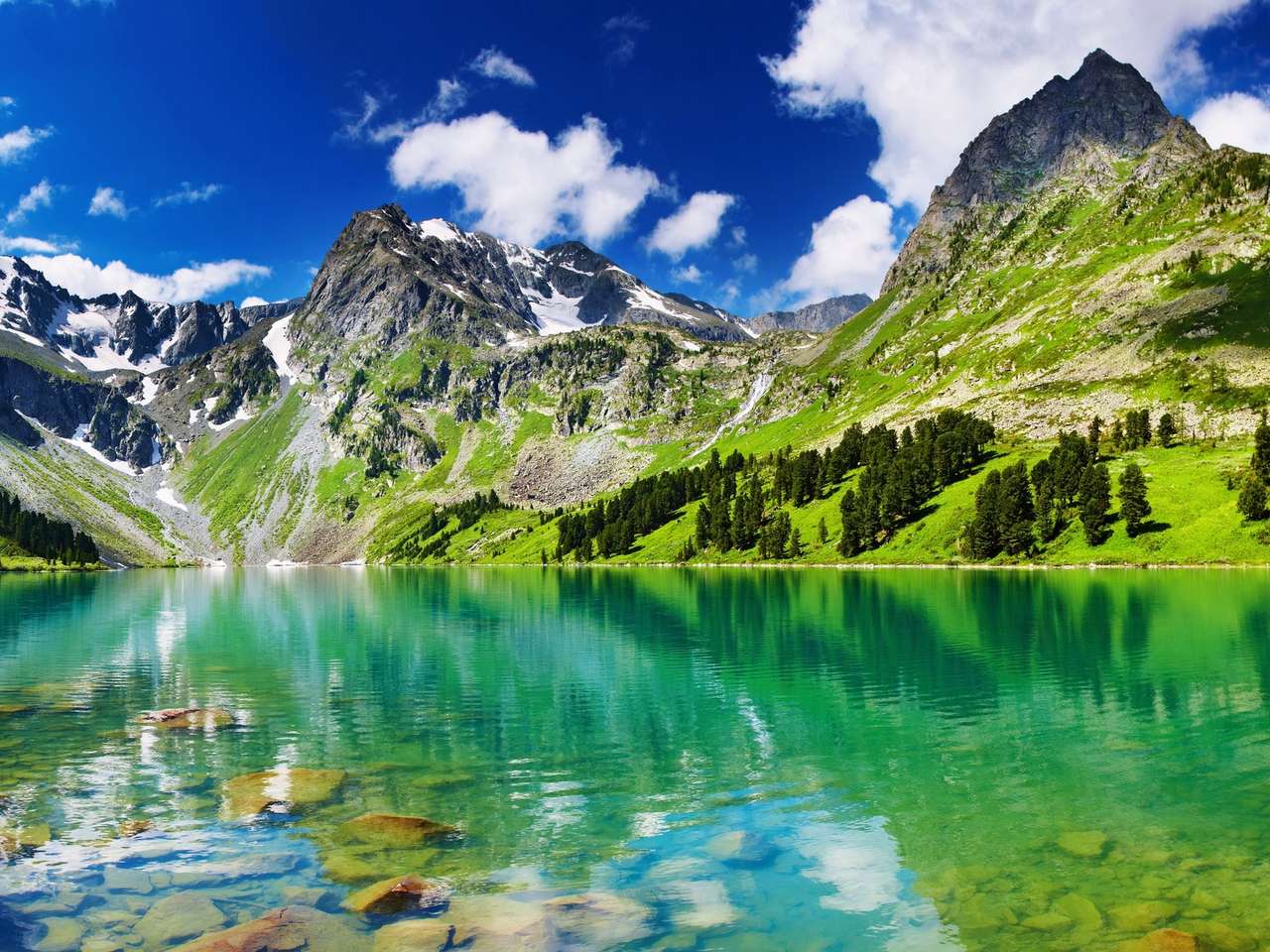 Góry z jeziorem. puzzle online ze zdjęcia