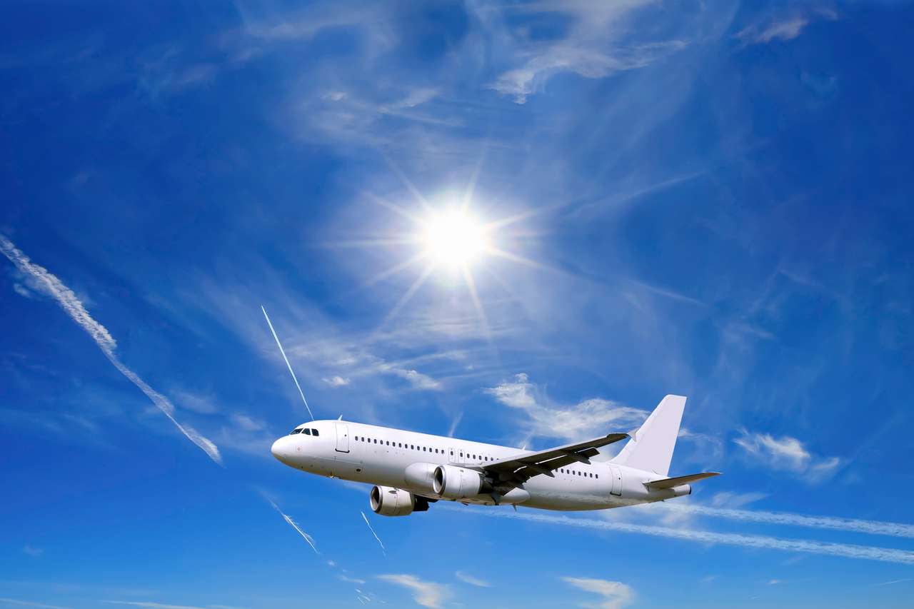 Samolot nad błękitnym niebem puzzle online ze zdjęcia