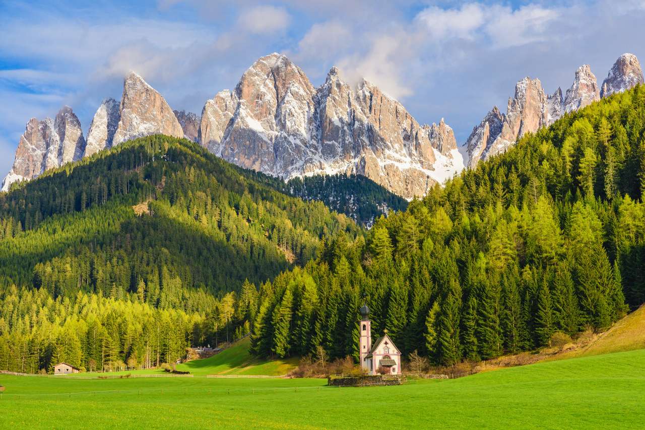 Słoneczny krajobraz Alp Dolomitów puzzle online ze zdjęcia