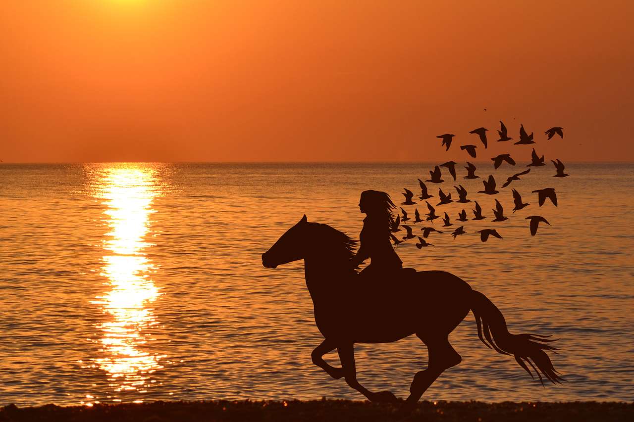 kobieta na koniu na plaży puzzle online