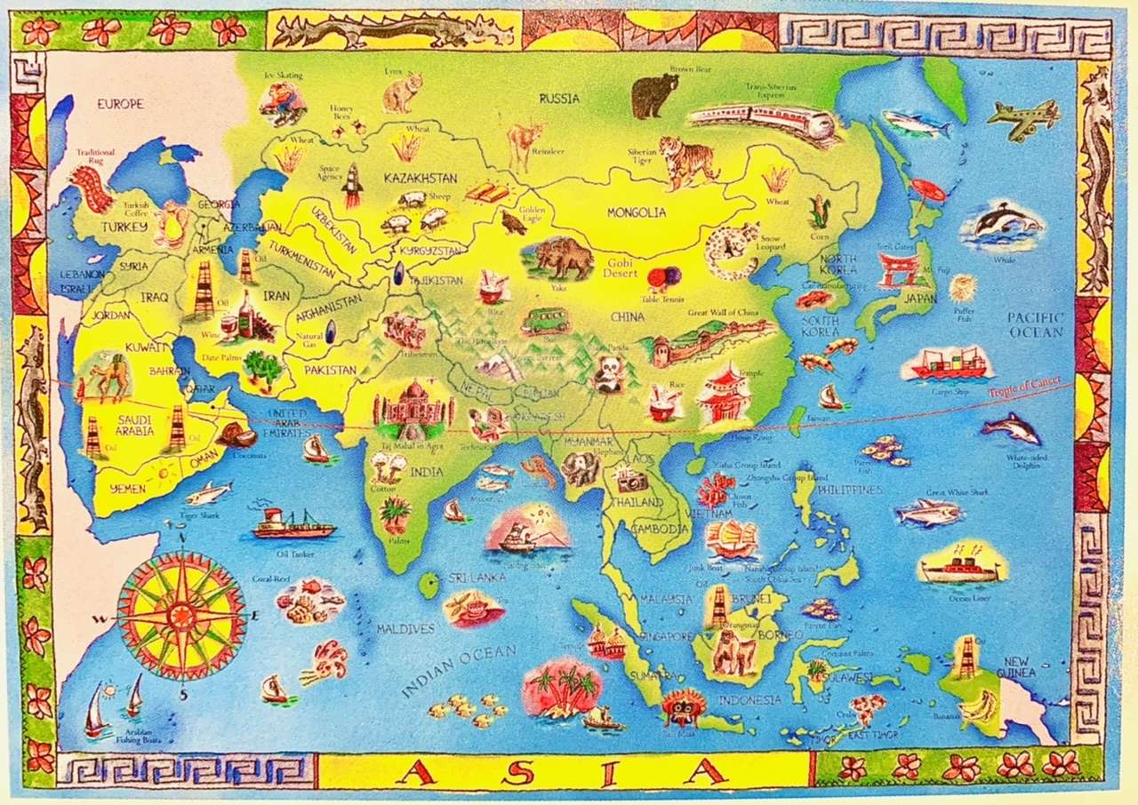 Mapa Azji puzzle online ze zdjęcia
