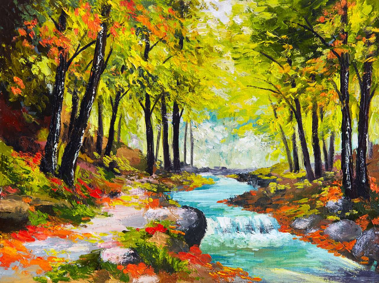 Rzeka w jesiennym lesie puzzle online ze zdjęcia