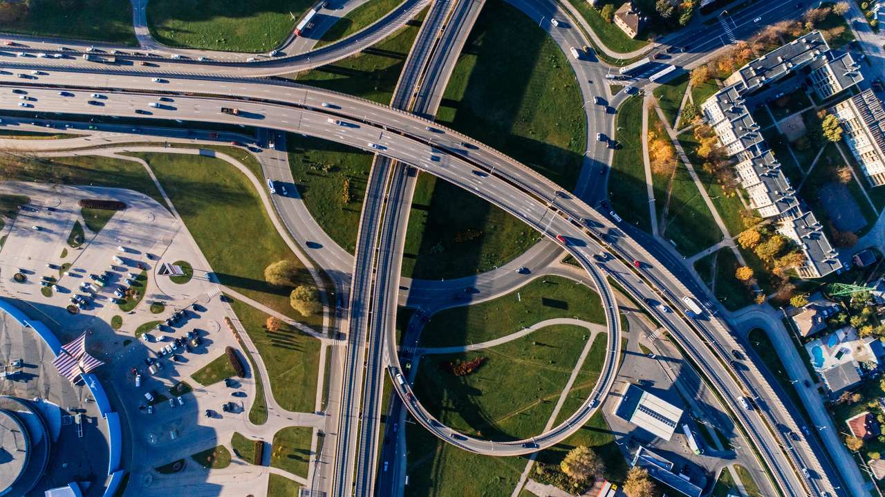 Autostrada, dron puzzle online ze zdjęcia