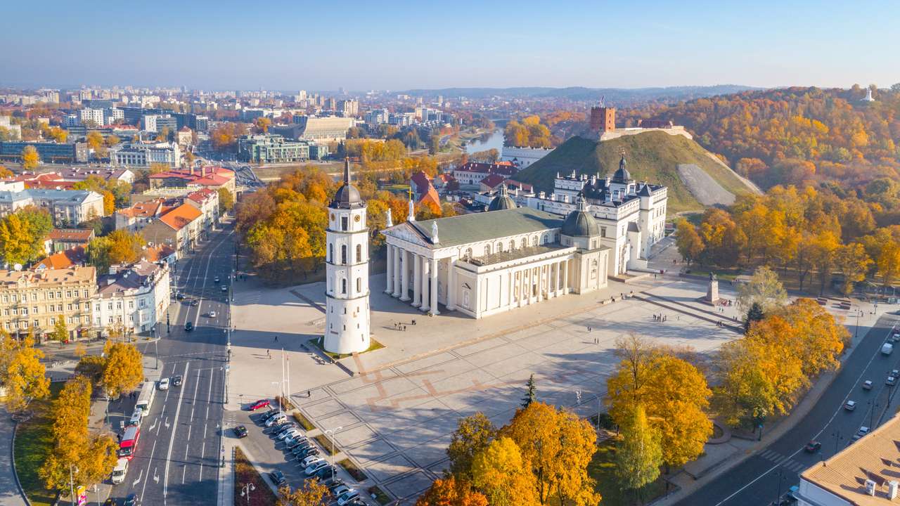 Widok z lotu ptaka miasta Wilno, Litwa puzzle online ze zdjęcia