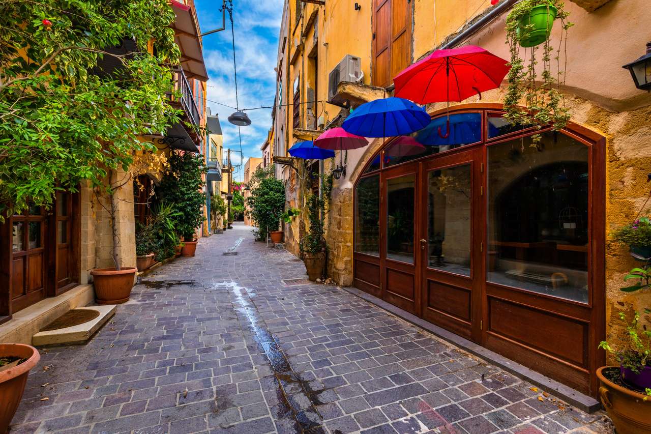Ulica na starym mieście w Chanii, Kreta, Grecja puzzle online ze zdjęcia
