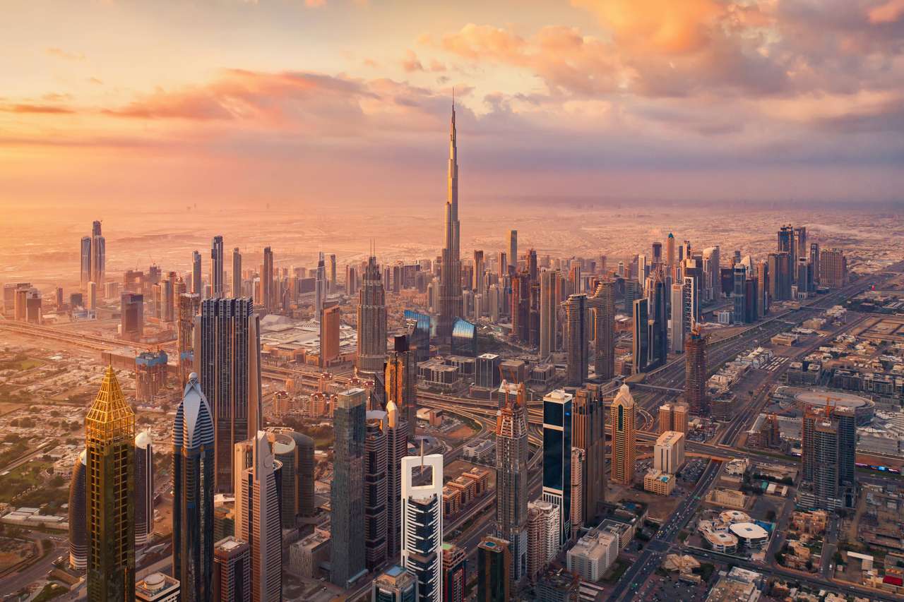 Burdż Chalifa w panoramie Dubaju puzzle online ze zdjęcia