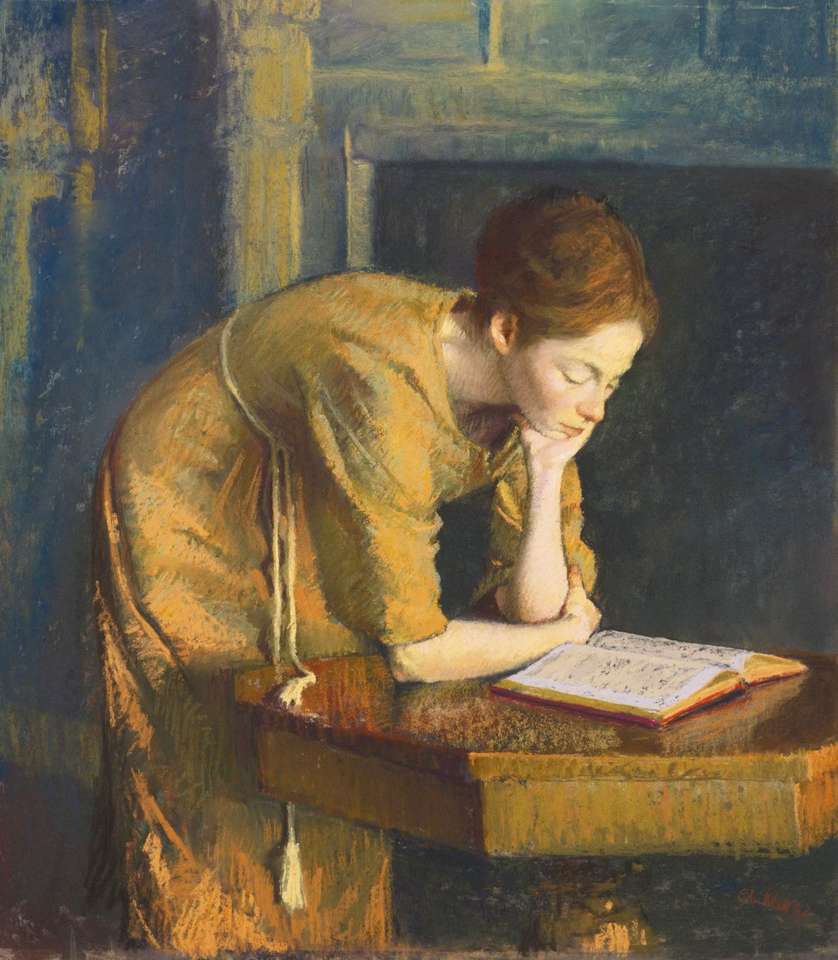 dziewczyna czytająca puzzle online ze zdjęcia