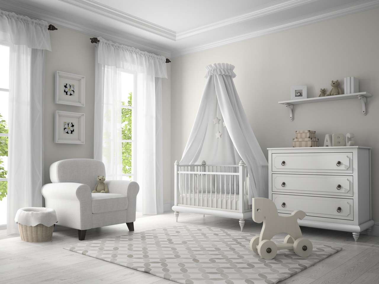 Klasyczny pokój dziecięcy w kolorze białym! puzzle online ze zdjęcia